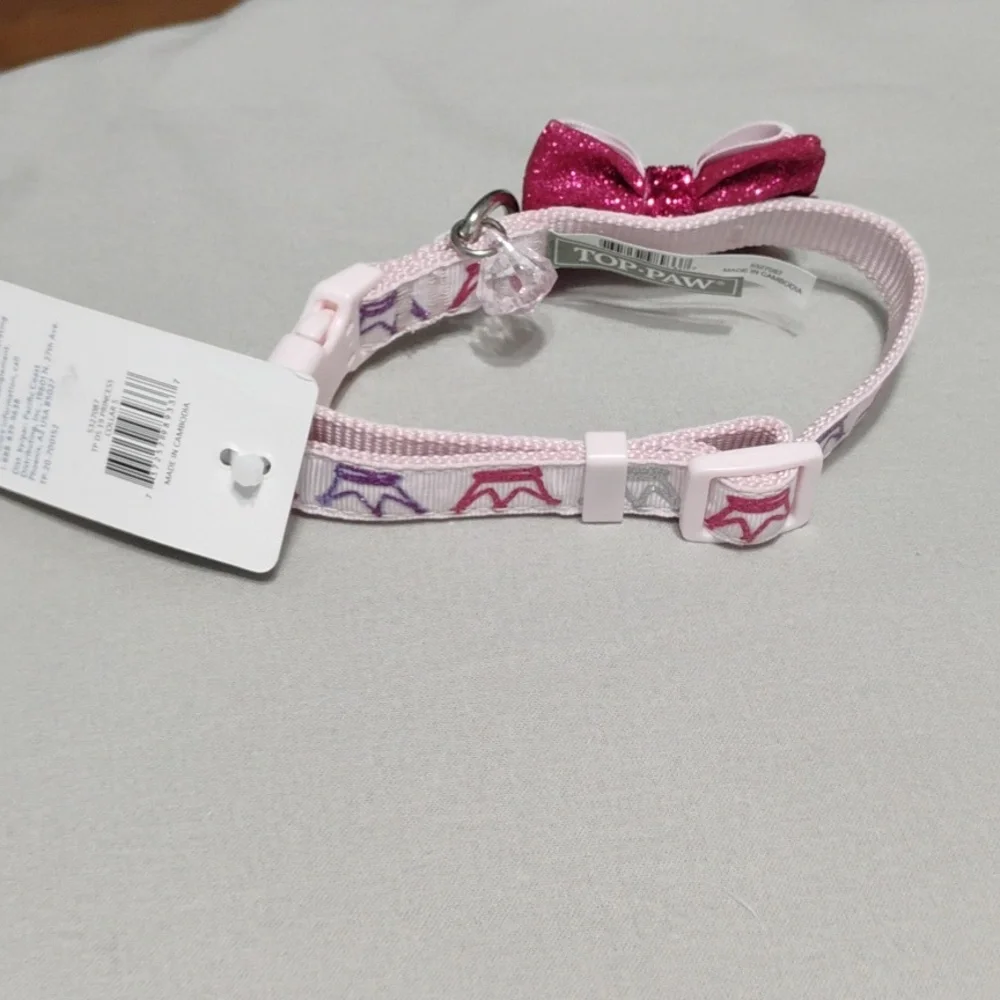 New! Top Paw Pink and Burgundy Pink With Glitter Bow Tie Collar Size Small